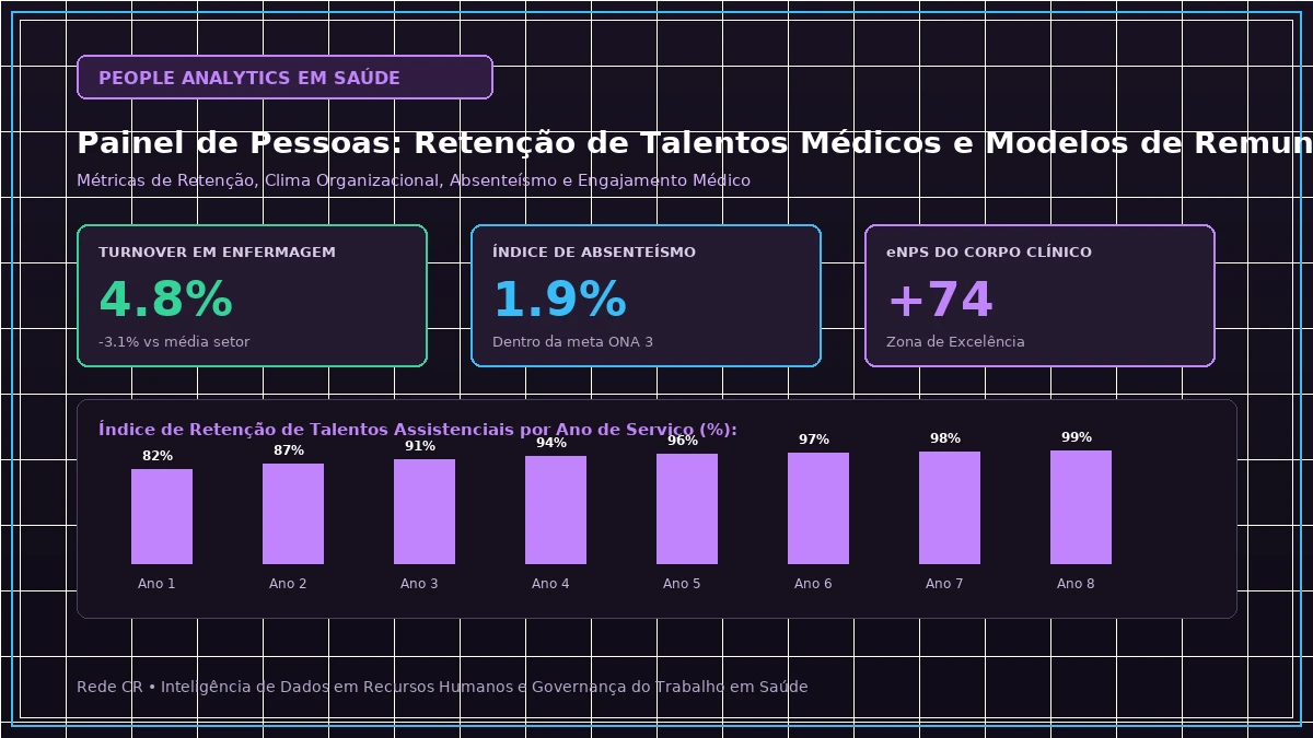 Painel Executivo de People Analytics em Saúde, Dashboards de Retenção e Clima Organizacional - Retenção de Talentos Médicos e Modelos de Remuneração por Valor